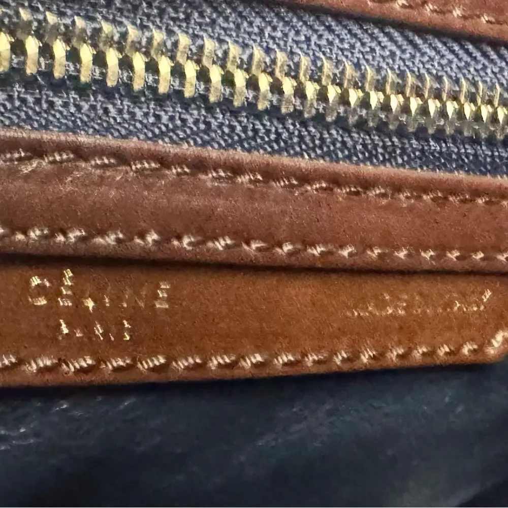 Celine Tricolor Navy Blue Brown & Black Mini Luggage Tote Bag Auth